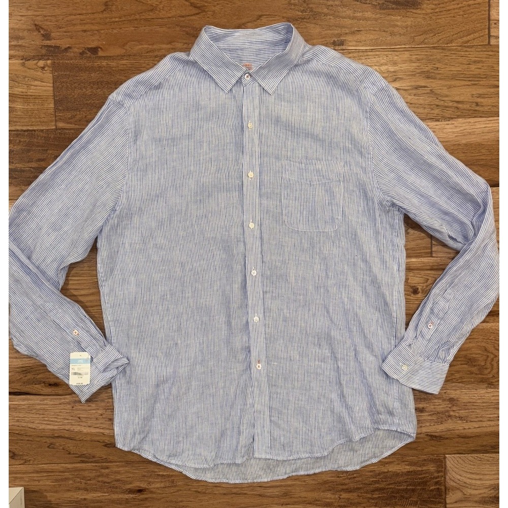 NWT J. McLaughlin 100% Linen Gramercy Button Shirt White‎ French Blue Stripe XL